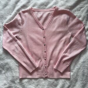 Pink Ribbed Knit Cardigan Sweater